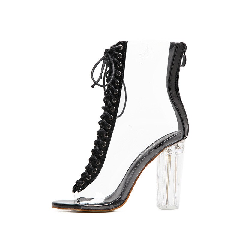 Novelty Clear Heels Women Sandals Cross-Strap High Summer Sandals Solid Casual Lace-Up Shoes 2121 Nice