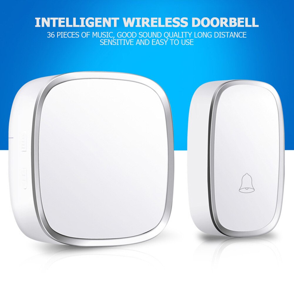 Waterproof Long-distance Remote Control Wireless Doorbell 36 Ringtones 4 Volume Levels Adjustable Bell Door Chime Receiver