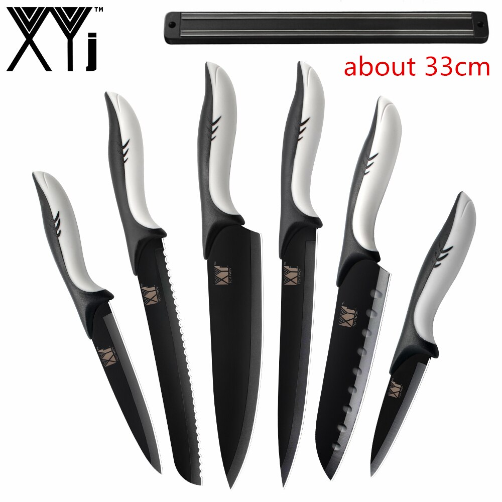 XYj-7 uds. De cuchillos de acero inoxidable para cocina, barra de afilado, rebanador de pan de 8 '', 7'', Santoku 5 '', utilidad, cuchillo de pelar de 3,5'': C.7PCS SET
