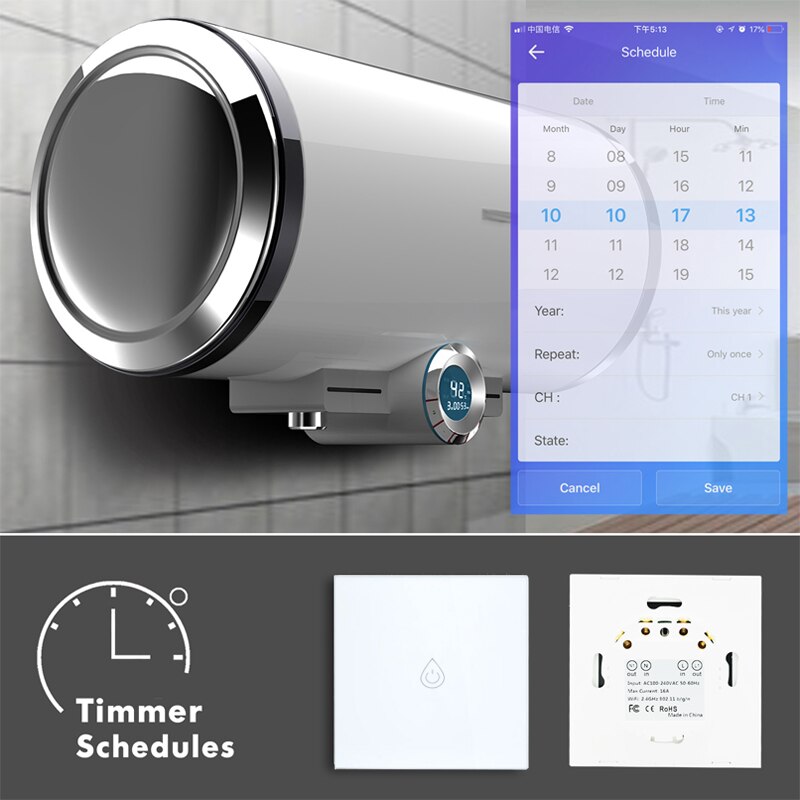 AVATTO Wifi Boiler Switch Smart Water Heater Switch Tuya Smart Life Timer Voice Control EU/US Touch Panel With alexa Google home