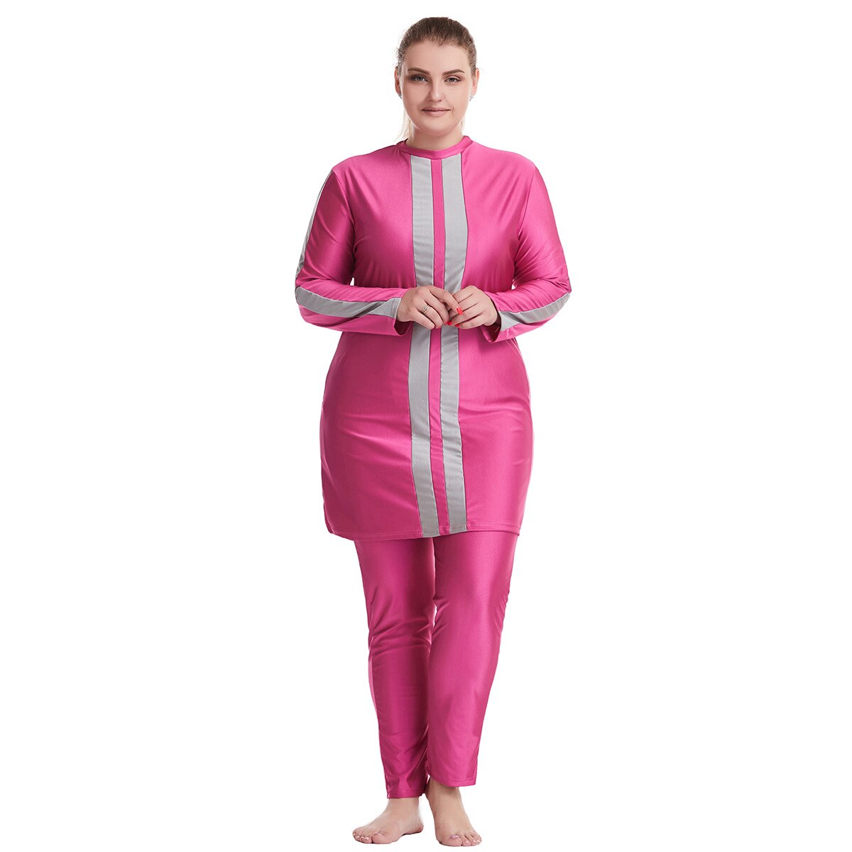 Islamitische Zwempak Voor Vrouwen Moslim Doeken Voor Zwemmen Moslim Burkini Volledige Cover Zwemmen Pak: Rose red / 5XL