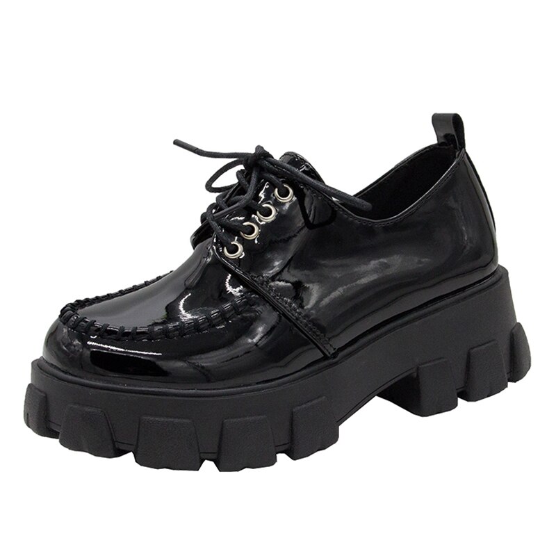 Derbyskor dam skor kvinnlig skor brittisk stil träskor plattform dam rund tå fritidsskor matchande läder