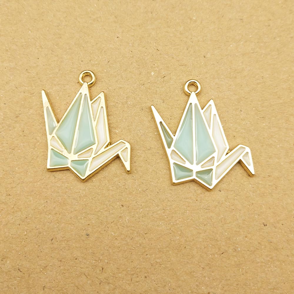 10pcs 24x25mm paper crane enamel charm for jewelry making and crafting earring pendant bracelet necklace charms: blue