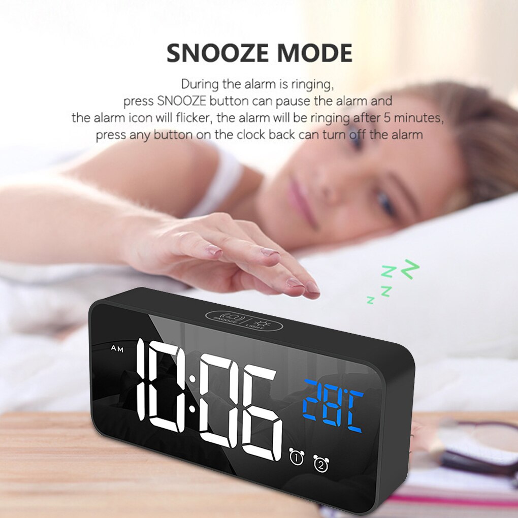 Smart LED Mirror Electronic Clock Portable Home USB Voice Control ...