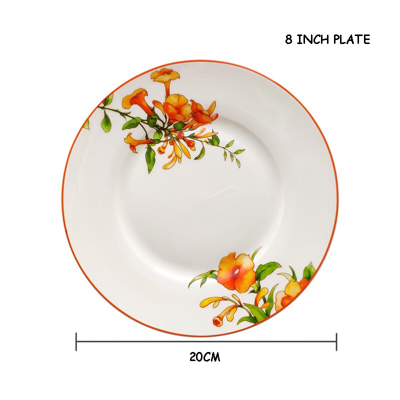 Keramisk fladt fad bøf tallerken middag værktøj kop underkop porcelæn kinesisk stil julebestik azalea botanik service 1 stk.: 8 tommer plade