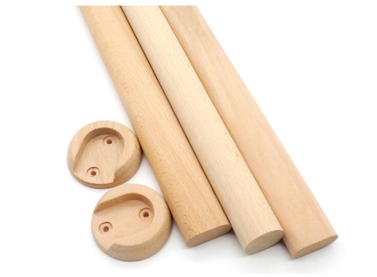 Barra de madera de haya para armario, armario colgante de madera maciza, barra transversal fija