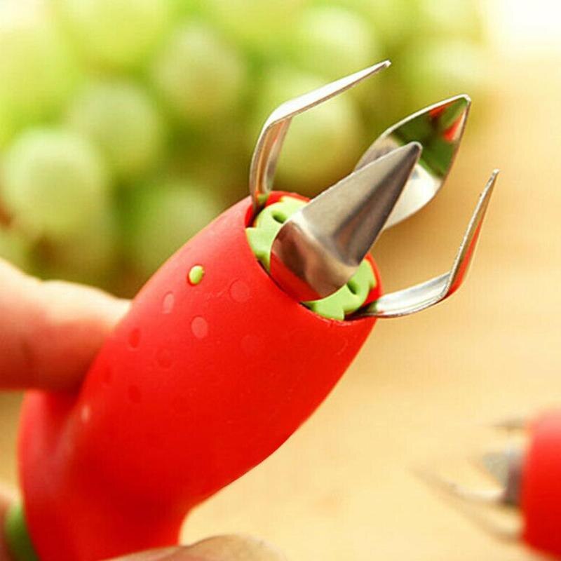 1pc frugtbladfjerner jordbærhuller metal tomatfjerner gadget jordbærstilke plast køkkenudstyr skrog  f6 u 0