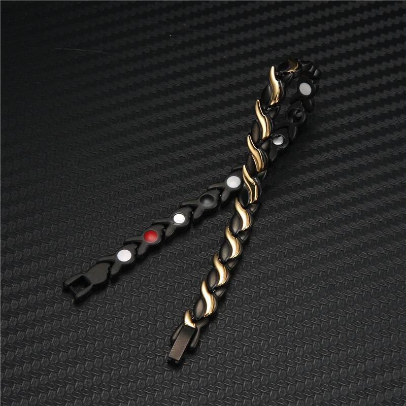 Bracelet amincissant classique ondulé, breloque en acier titane et or noir, Bracelet magnétique à feuilles pour sport, soins de santé, perte de poids, produit