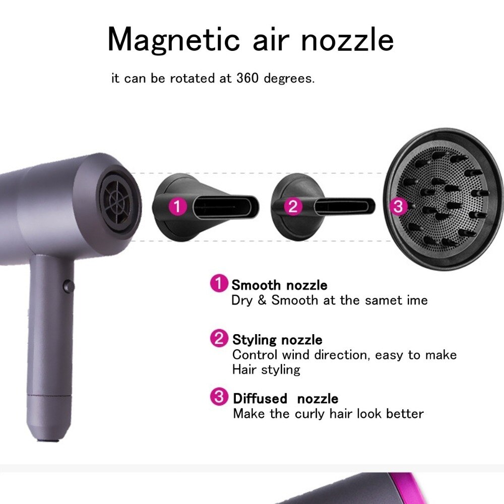 3 in 1 blow dryer Air Blow air brush Hair Dryer Mini Home & Travel Use Hair Dryer with 3 changeable nozzles
