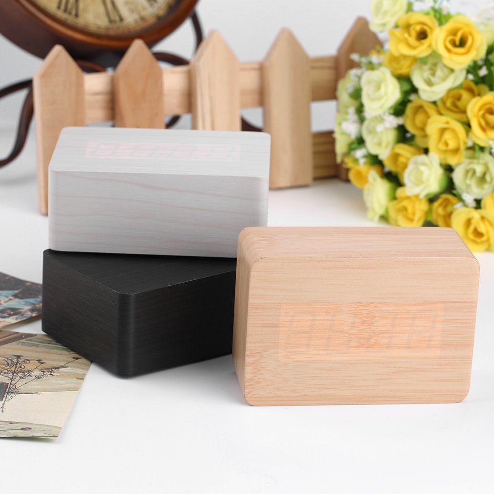 Thuisgebruik Moderne Sensor Houten Klok Dual Led Display Bamboe Klok Digitale Wekker Led Klok Tonen Tijd Voice Control