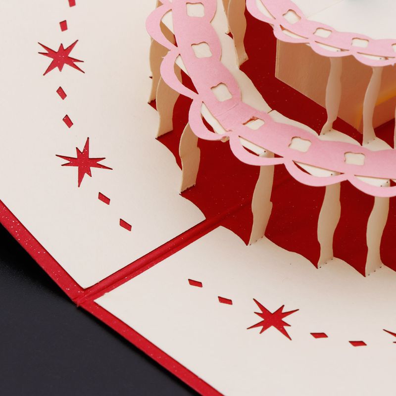 3D Pop Up Greeting Card Happy Birthday Cake Music LED Postcard With Envelope