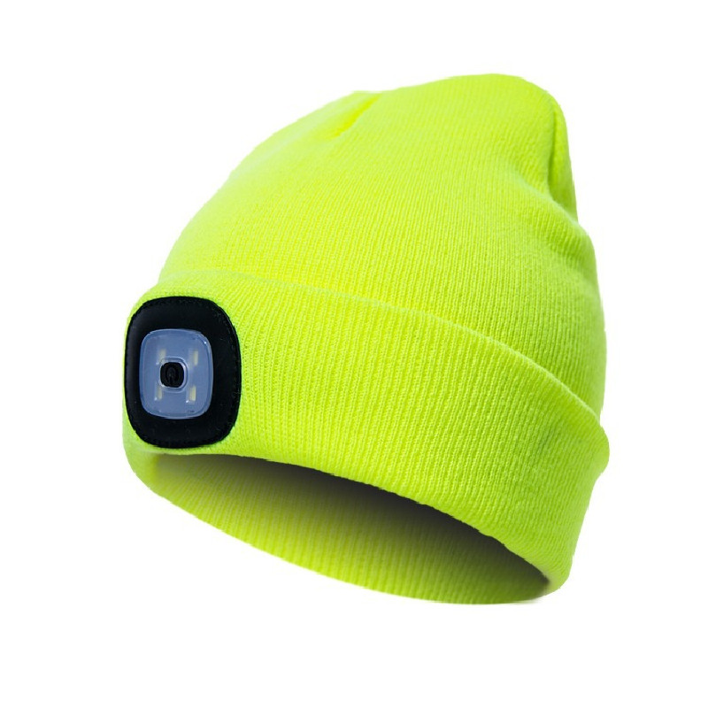 Gorros para hombre, gorro de punto liso con iluminación LED, boinas estilo Hip-Hop, gorros de lana cálidos portátiles para mujer,: Verde