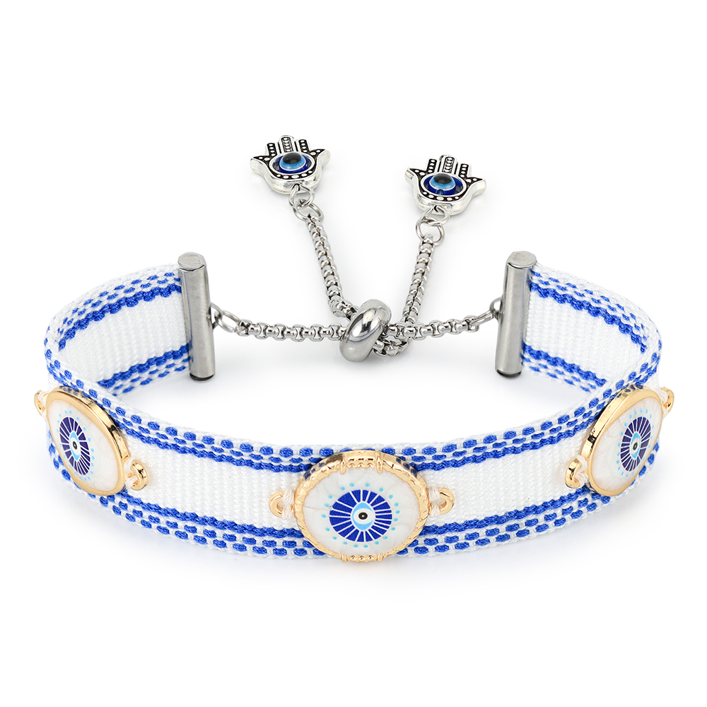 Pulseras tejidas de mal de ojos con dijes, pulseras de tela apilables: Verde