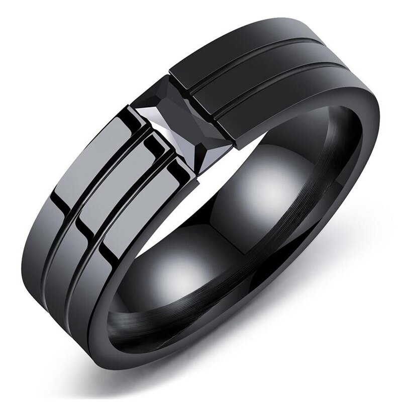 Tension Setting Square Zircon Rings for Men Women Black Color Stainless Steel Ring for Parties: 10