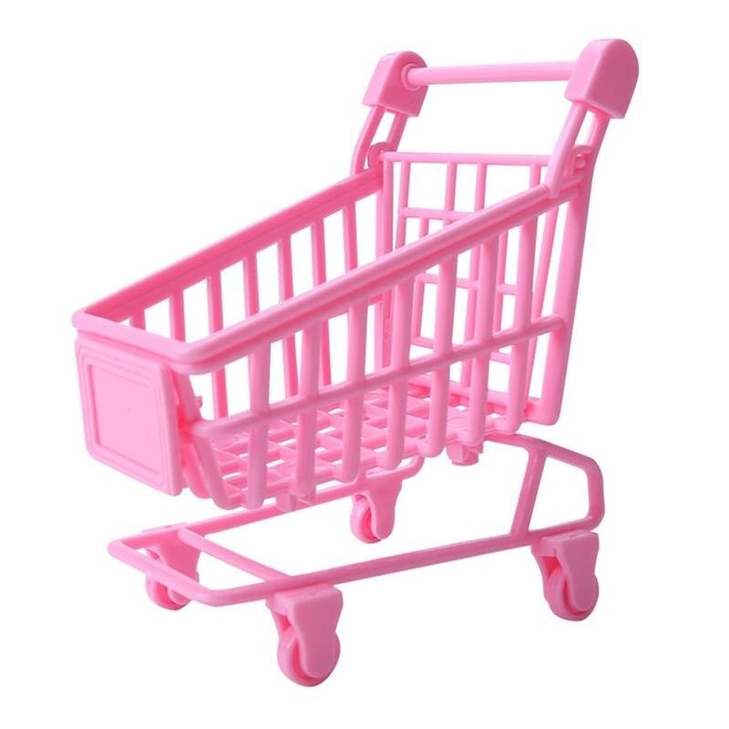 1pcs Simulation Mini Shopping Cart Kids Pretend Toy Simulation Mini Hand Trolley Shopping Cart Decoration Children