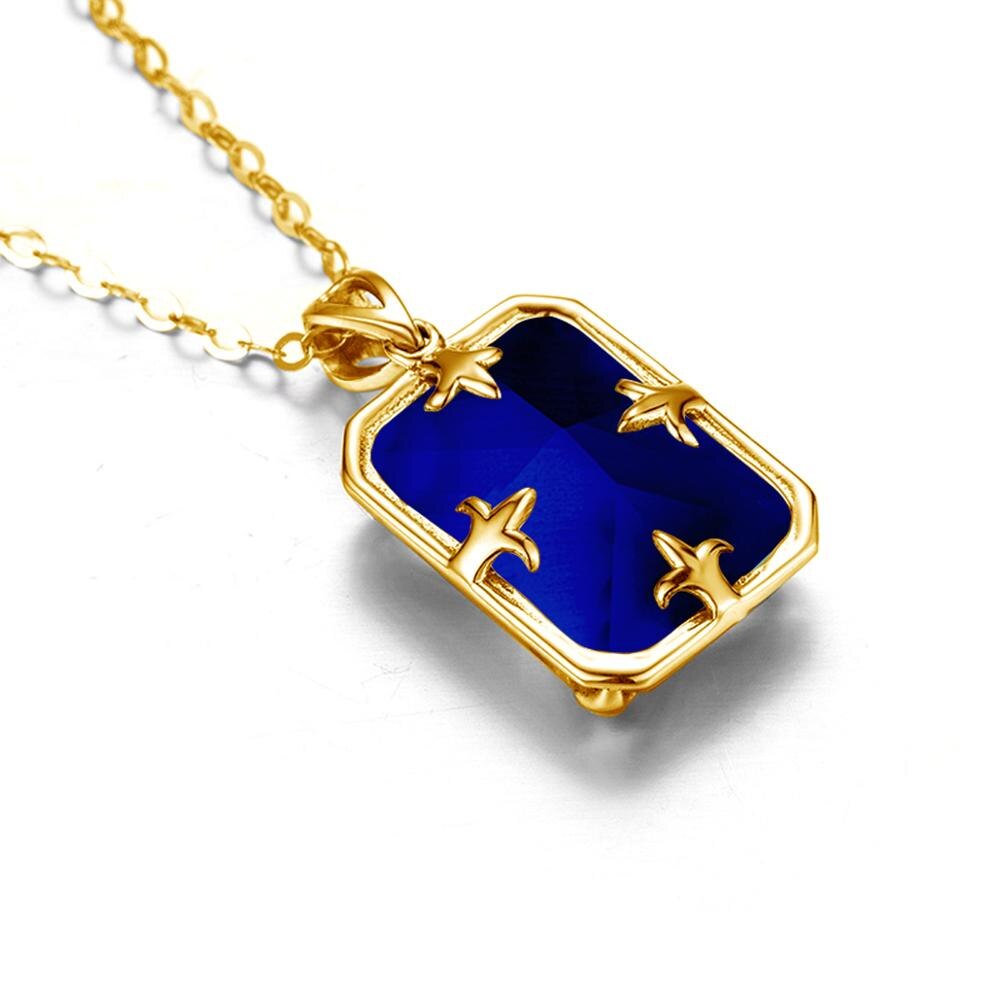 Szjinao Silver Pendant For Women Real 925 Sterling Silver Gold Color Blue Sapphire Statement Pendants Gemstones Fine Jewelry