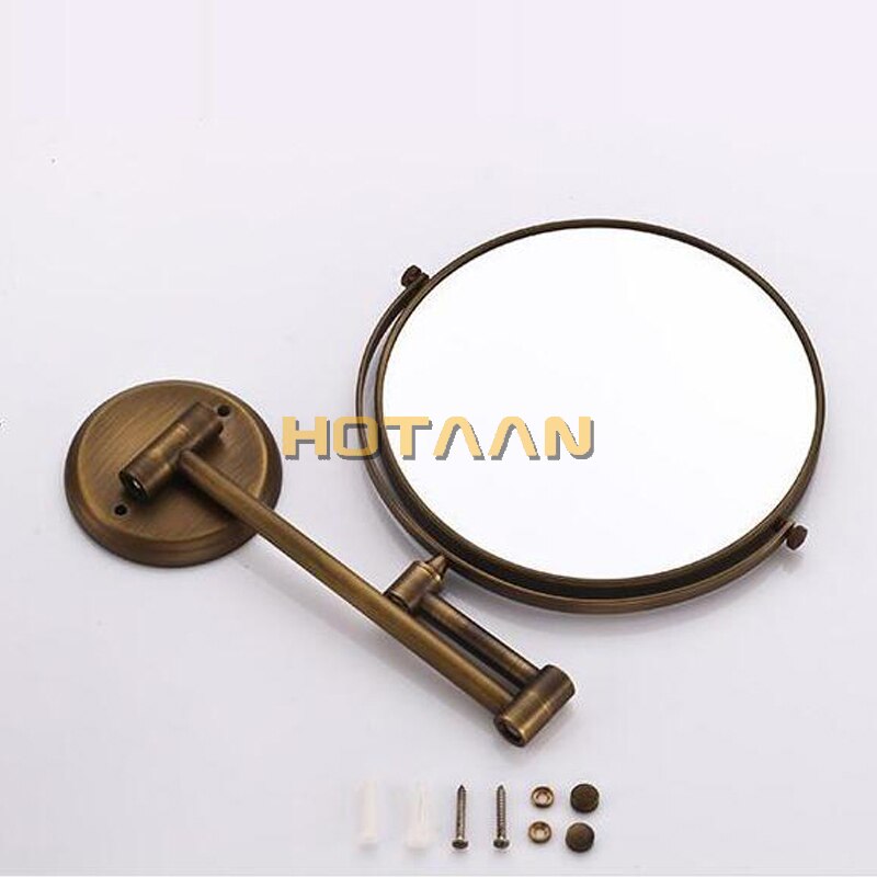 Antique 8&quot; Double Side Bathroom Folding Brass Shave Makeup Mirror Wall Mounted Extend with Arm Round 1x3x Magnifying YT-9102-F