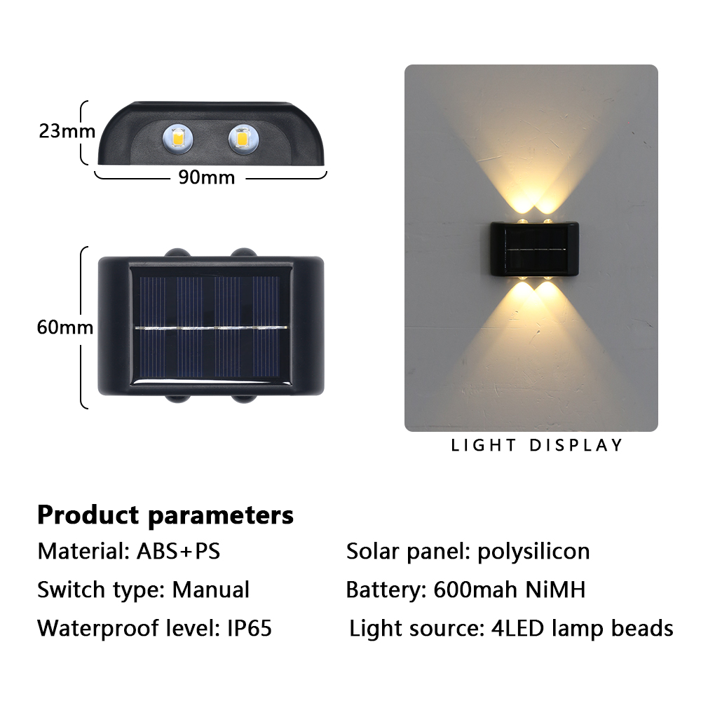Wandleuchte, LED-Solarleuchte, Perlen nach oben und unten, Sonnenlicht, solarbetrieben, für Outdoor-Gartendekoration, wasserdicht, 4, 6, 8 LEDs, Strahler