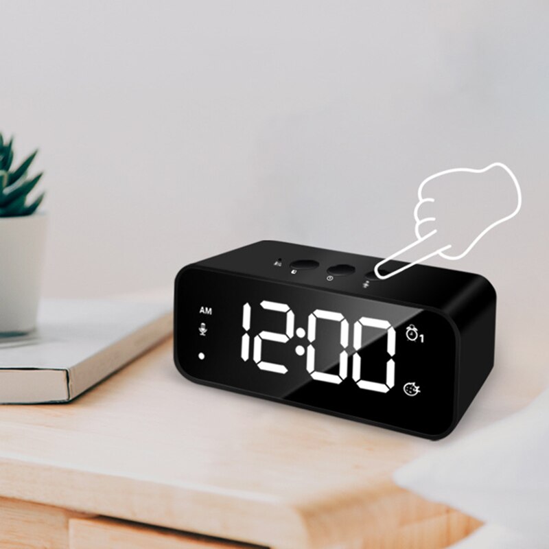 LED Anzeige Digital Wecker, Spiegel Musik Uhr mit Dual Alarme und Schlummern Wecker für Schlafzimmer Küche