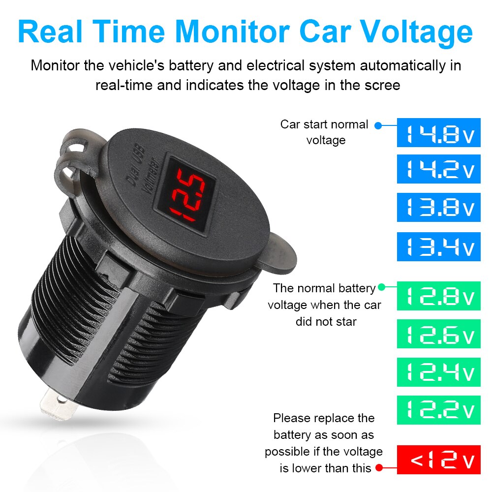 Extracteur allume-cigare de voiture 4,2a, chargeur de voiture, double prise USB, prise d'alimentation 12V 24V, LED, voltmètre, Moto, adaptateur de séparation automatique