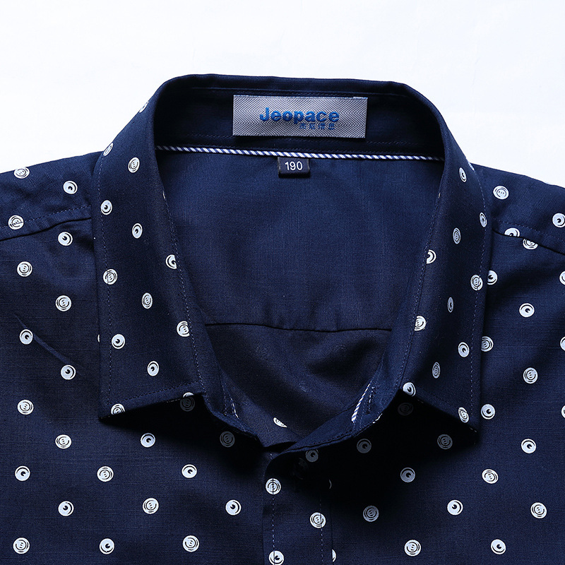 Smart Casual Elegante Plain Homens Coube a Camisa Moda Polka Dot Vestido de Camisa Turn-down Collar Camisa de Manga Curta de Verão masculina