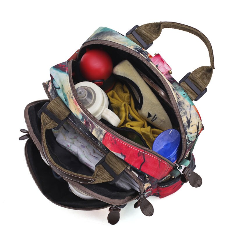 Grote Capaciteit Moeder Rugzak Multifunctionele Afdrukken Rugzak Dames Tas Waterdicht Canvas Rugzak Mochilas