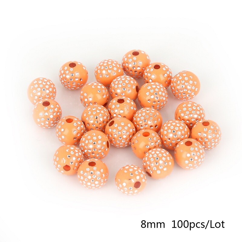 100 stk 8mm farverige runde akrylperler rhinsten charme perler til smykkefremstilling gør-det-selv håndværk scrapbog dekoration: Orange gul