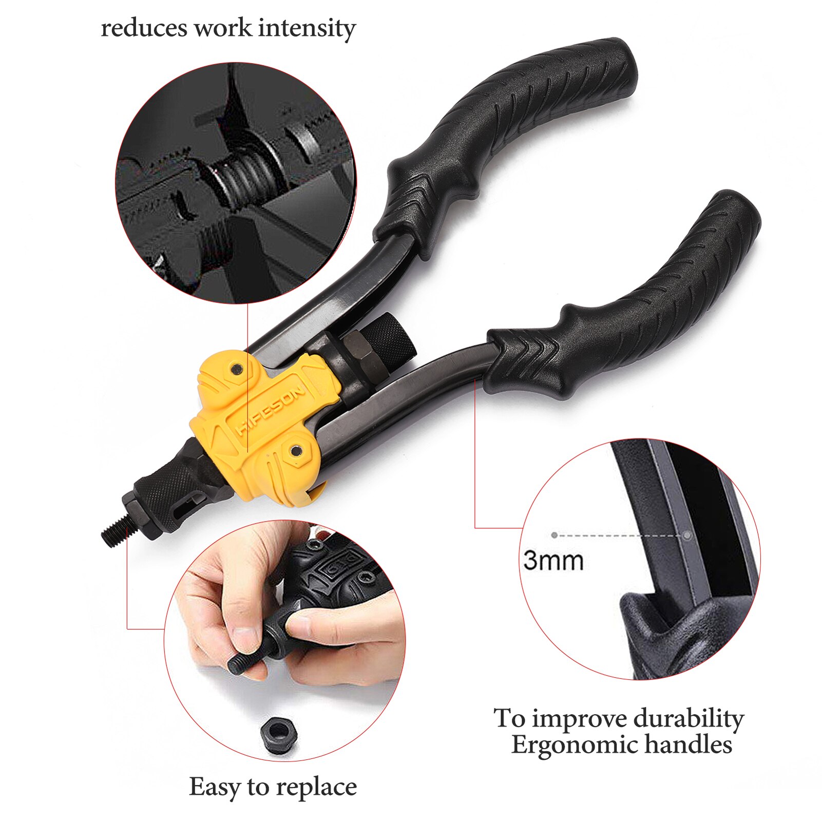 Labor-saving Hand Riveter BT-617 Manual Rivet Machine Riveting Tools with Nut Dies M3, M4, M5, M6, M8, M10