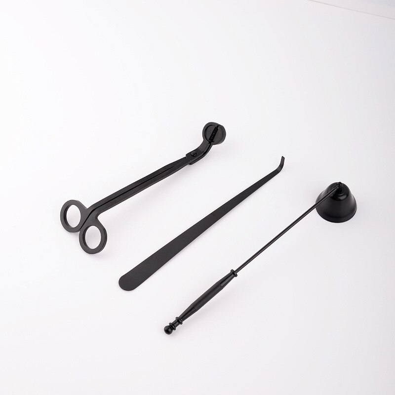 Ensemble d'accessoires pour bougies, en acier inoxydable, coupe-mèche, sans fumée, cloche, reniflard, Kit d'outils pour la maison, 3 pièces/ensemble: Black