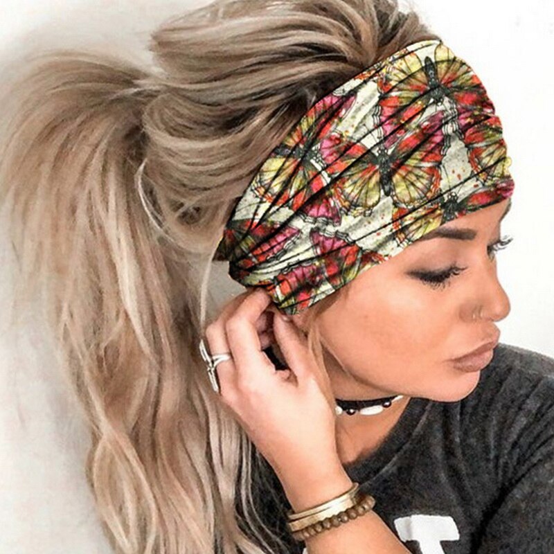 Butterfly Wide Sport Yoga Headbands for Women Cotton Solid Leopard Knot Boho Turban Headwrap Bandana Girls Hair Accessories