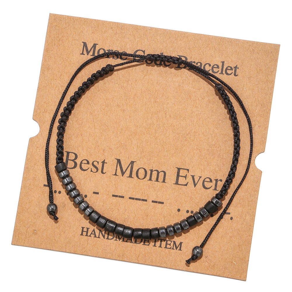 Morse Code Bracelet Black Iron Stone Beaded Hand-woven Card Couple Bracelet: Best Mon EvEr