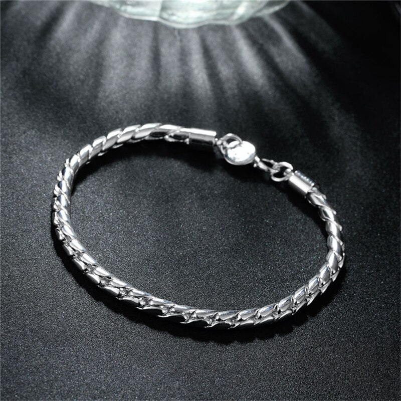 Reinem Silber 925 Armbänder Für Frauen Männer 4mm Verdreht Kette Armband Armband Pulseira Schmuck Zubehör Bijoux