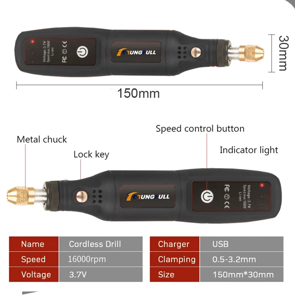 Mini perceuse USB sans fil, outil rotatif, gravure sur bois, stylo de bricolage, outils Dremel pour bijoux métal verre, Mini perceuse électrique