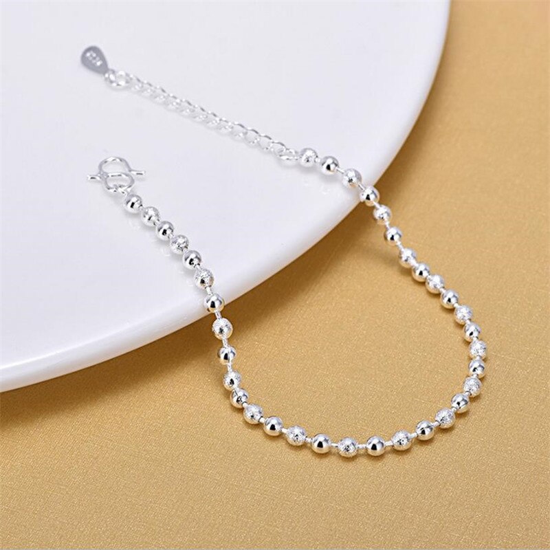 Tjp 925 silberne damen-fußkettchen, trendiger schmuck mit glatten, mattierten kugeln, silberne armbänder für mädchen und damen, party-accessoires