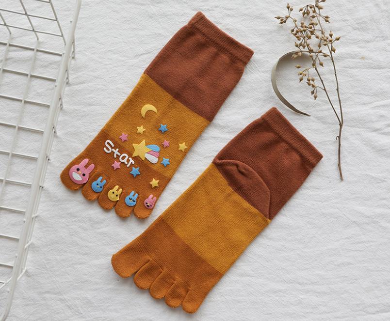 1 Paar Leuke Enkel Vijf Vinger Sokken Vrouw Katoenen Sterrenhemel Printing Mode Harajuku Meisje No Show Sokken Met Tenen: Oranje