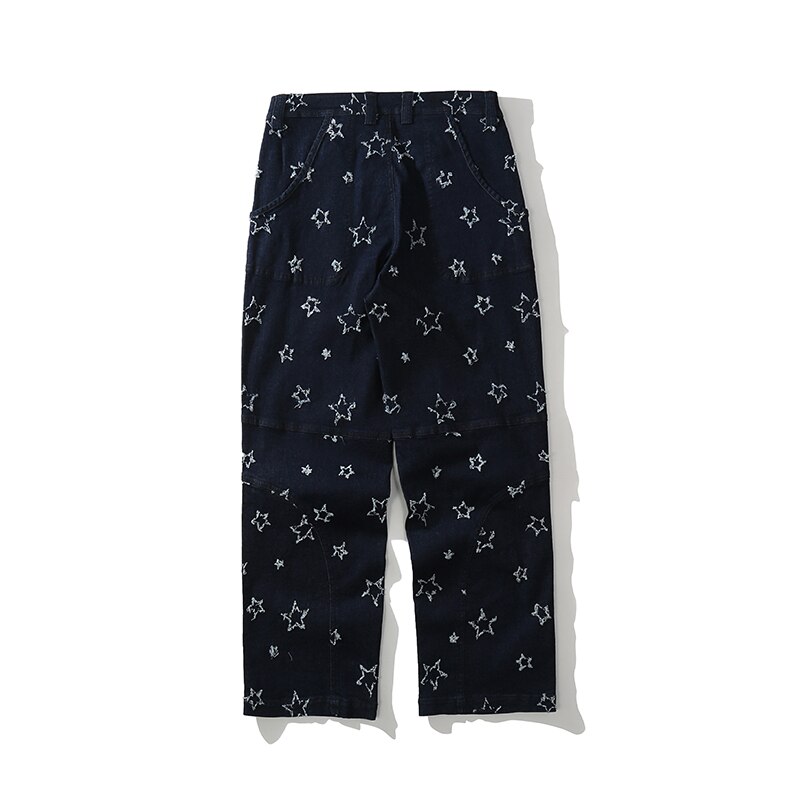 High Street Stars Embroidery Retro Straight Casual Jeans for Men Harajuku Retro Loose Oversize Denim Trousers