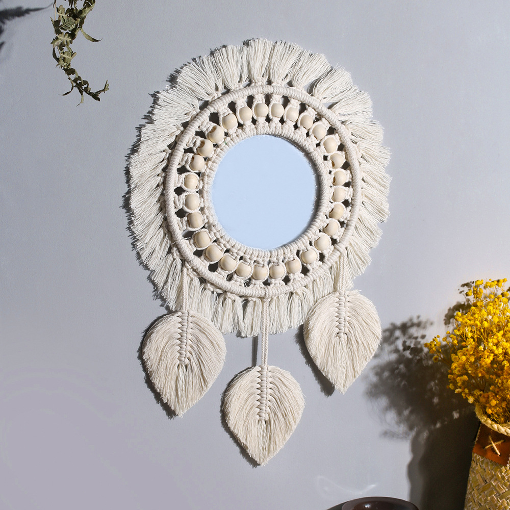 Espejo de pared Macramé espejos decorativos Boho decoración del hogar espejo colgante de pared para decoración de sala de estar dormitorio de guardería de bebé