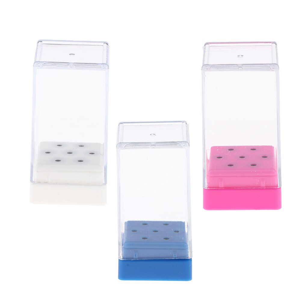 Nail Bit Case, 7 Holes Manicure Drill Bit Storage Display Box Organizer, Clear Plastic Nail Tip Stand