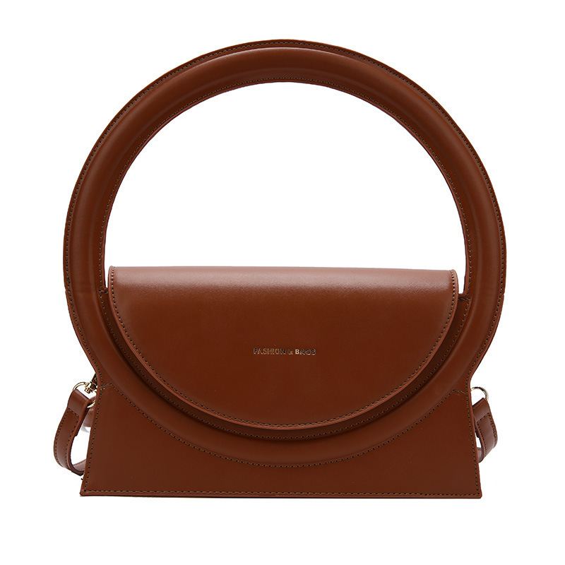 Dames ronde ring handtassen grote ronde tote leren schoudertas dames crossbody tassen boodschappentassen met handvat: Bruin