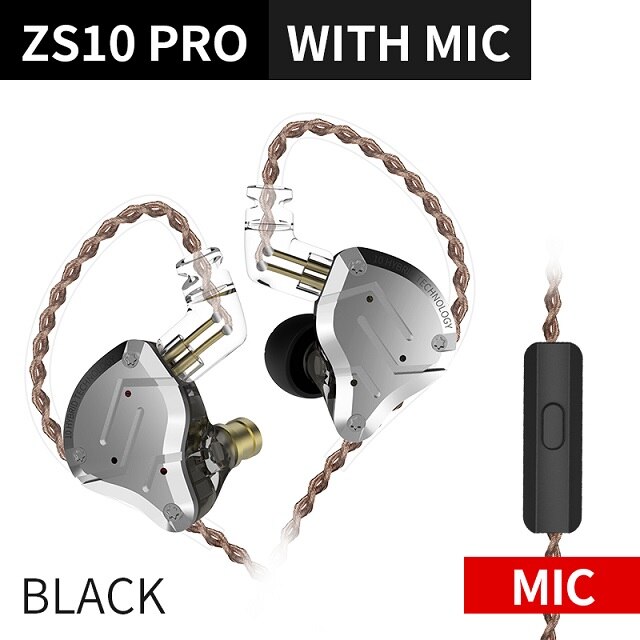 KZ ZS10 PRO 4BA+1DD KZ Hybrid Earphone headset HIFI Earbuds In Ear Monitor Headphones Earbuds for KZ AS10 ZS10 ZSN PRO: Black with mic