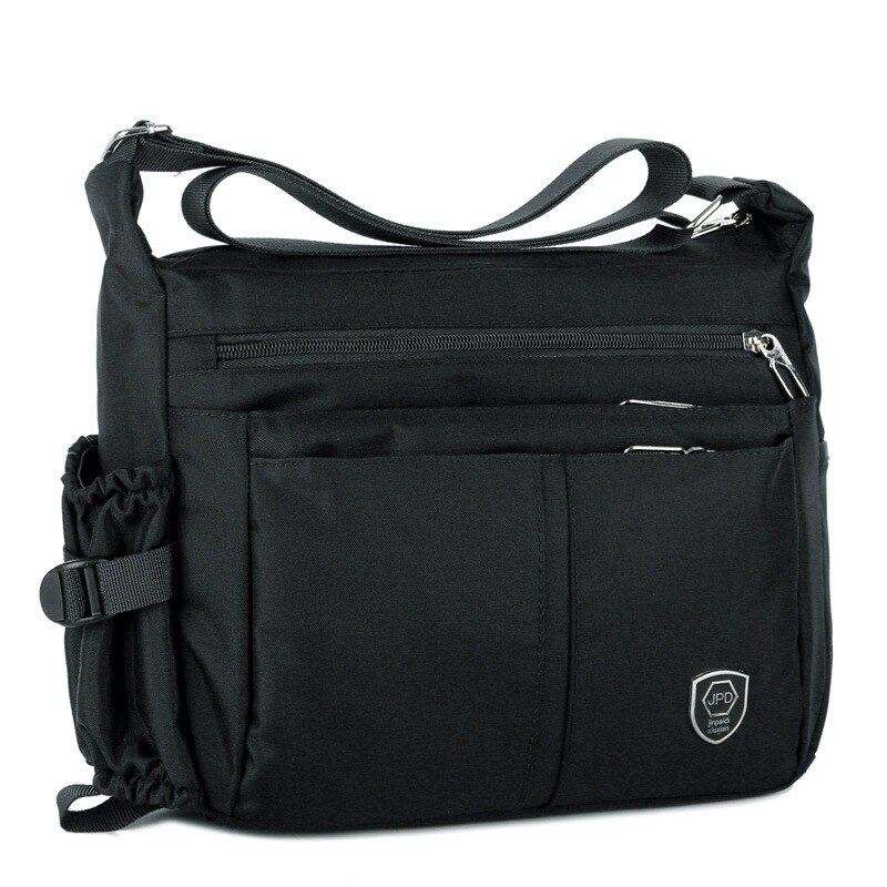 Casual men's shoulder messenger bag splash-proof nylon shoulder bag Korean bag with water belt messenger bag: BLACK