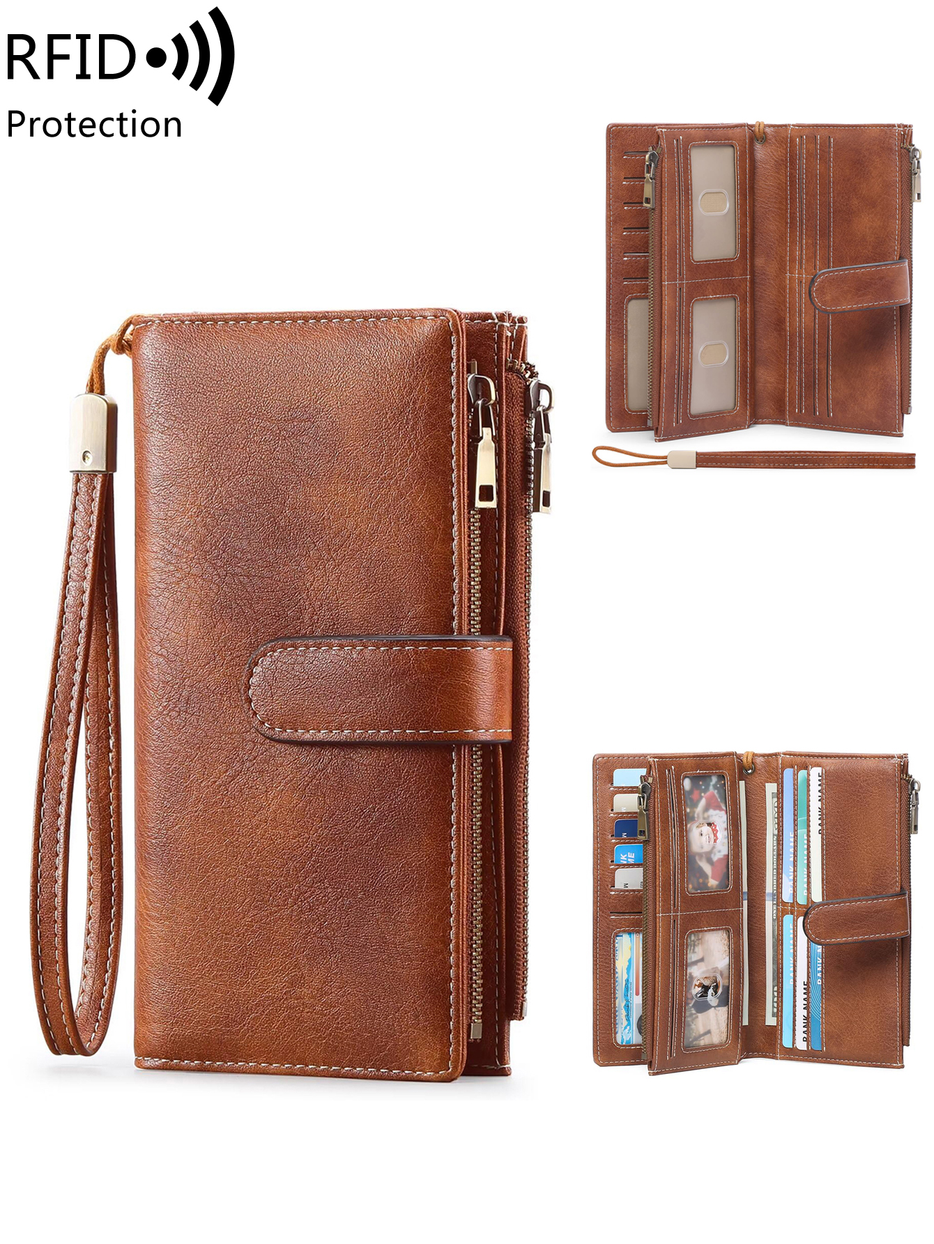 Retro Business Women's Long Wallet PU Leather Triple Fold Large Capacity Multi Card Slot Handbag Slot Ultra Thin Zipper Wallet