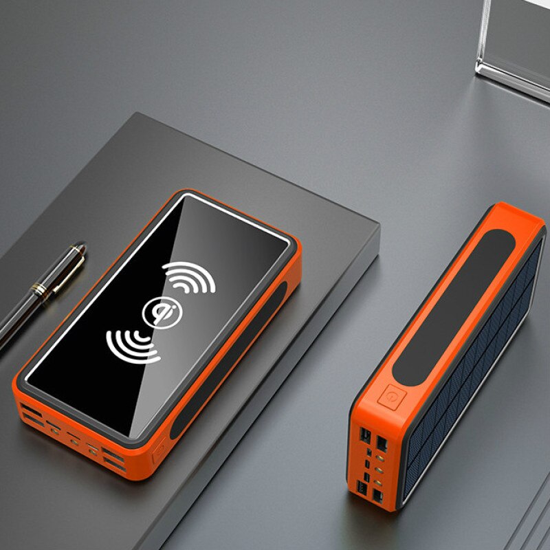 Cargador inalámbrico Qi 80000mAh, Banco de energía Solar, 4usb 9V4A cargador móvil, Banco de batería externa para Iphone Samsung Xiaomi: Naranja