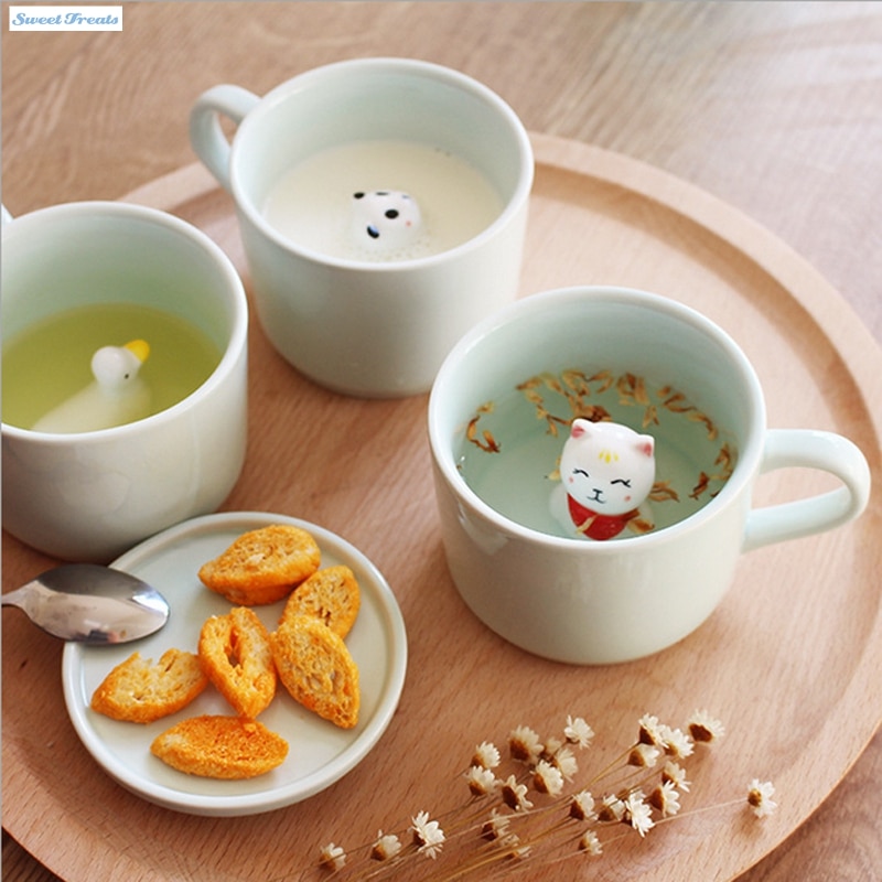 Sweettreats small ceramic milk cup with animals cute cartoon nice three-dimensional heat-resistant celadon