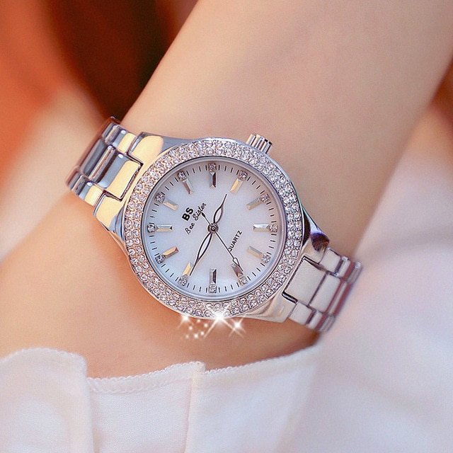 2022 Gold Ladies Wrist Watches Dress Watch Women Crystal Diamond Watches Stainless Steel Silver Clock Women Montre Femme: silver