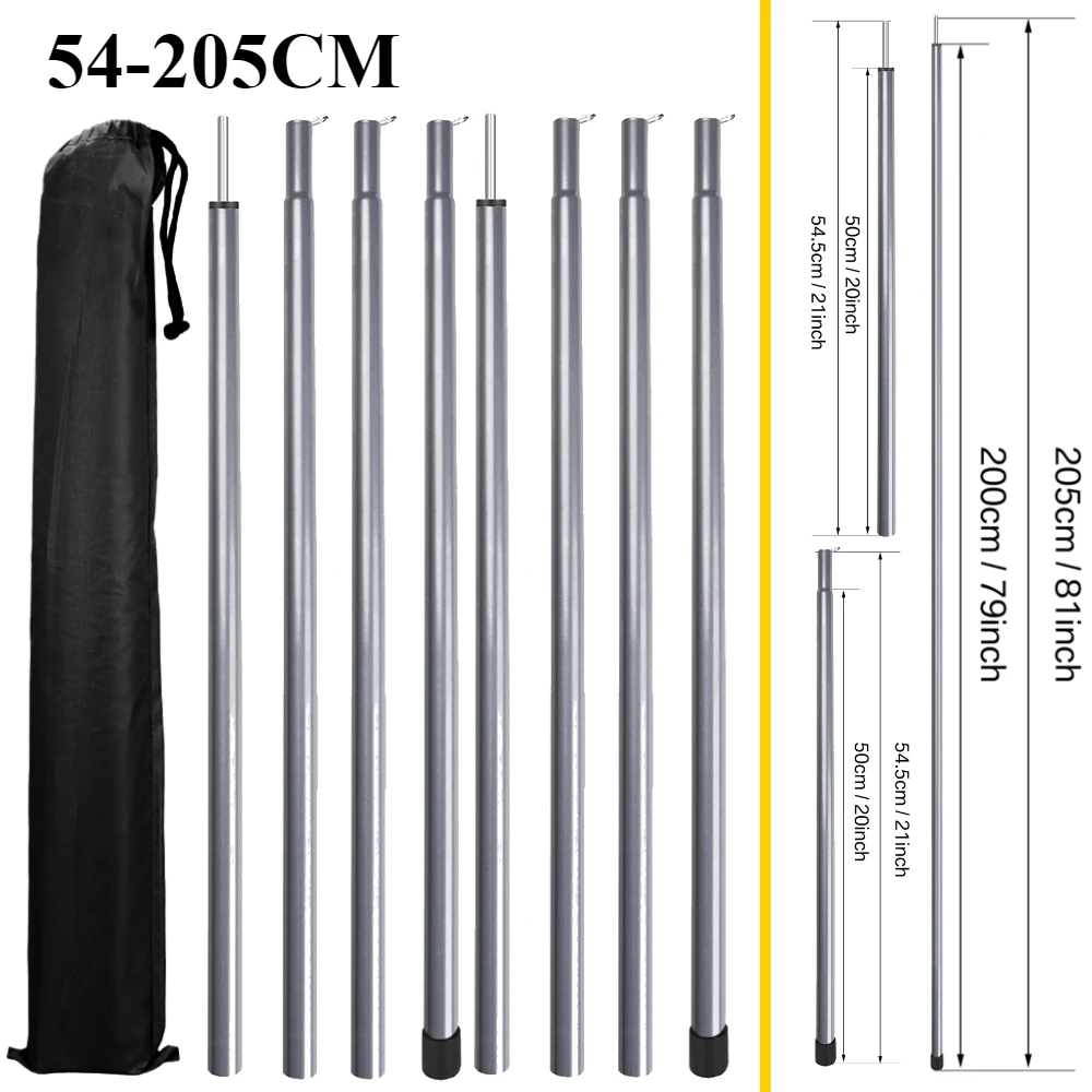 Zestaw 2 masztów namiotowych robić plandeki Regulowane maszty kempingowe Składany maszt namiotowy robić wędrówek z plecakiem Markiza Namiot Schronienie: czarny