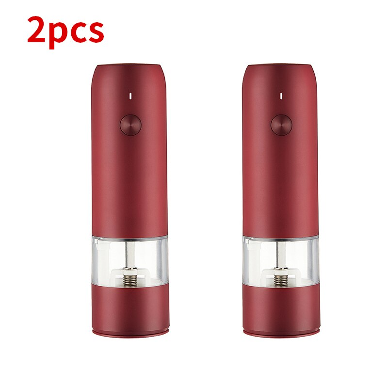 1/2Pcs Electric Pepper Grinder Sets USB Rechargeable Spice Mill Grinder with LED Light Adjustable Kitchen Grinding Gadgets: 2pcs red