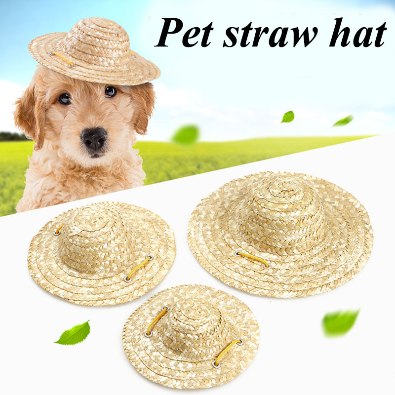 Chapéu de palha para cosplay, moda verão para gato, cachorro, sombrero, feito à mão, de palha, listrado, proteção solar