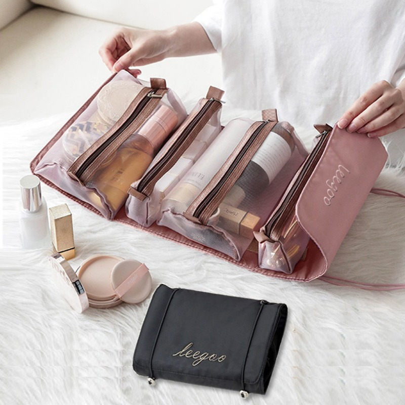 Travel Cosmetic Bag Women Mesh Make Up Box Bags Beautician Toiletry Makeup Brushes Lipstick Storage Organizer: Pink
