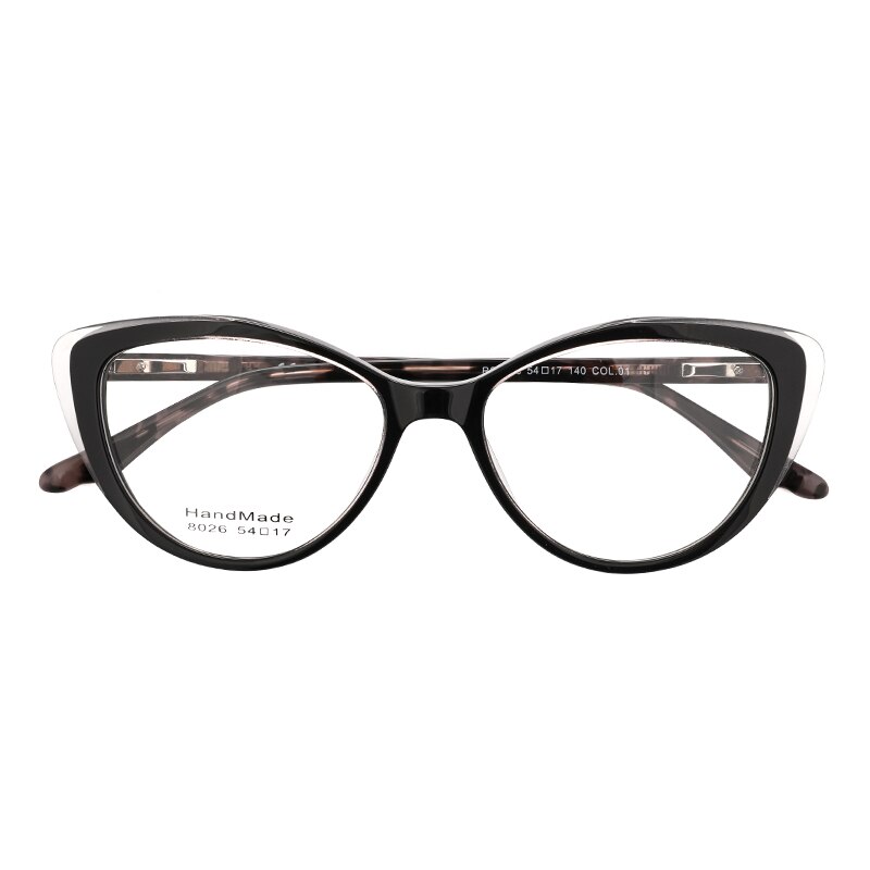 Acetate Cat Eye Women's Decorative Glasses Transparent Round Prescription Glasses Without Diopter Unusual Female Eyeglasses: Black
